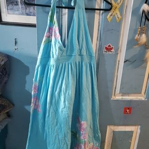 Large sky blue floral halter Dress